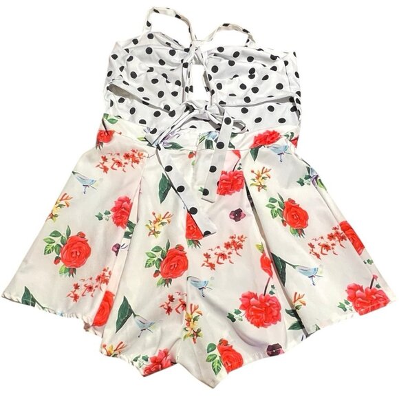 Chicways Polka Dot & Floral Print Halter Romper Tie closure Polyester/Spandex M - Picture 7 of 13